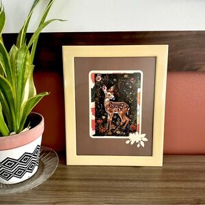 Vintage Frame Deer Postcard Moody Floral Fawn Gold Framed Wall Art Nature Boho
